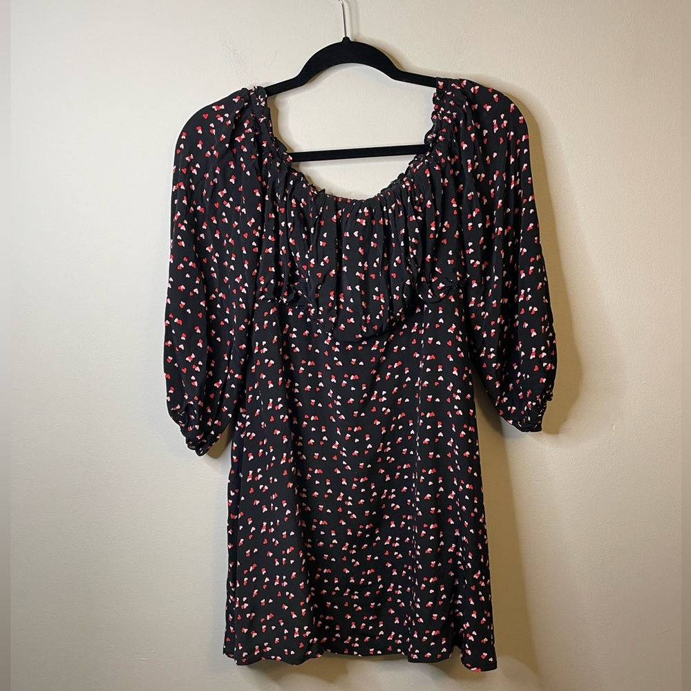 REVOLVE Lovers + Friends Britta Heart Print Off Shoulder Mini Dress Date Night